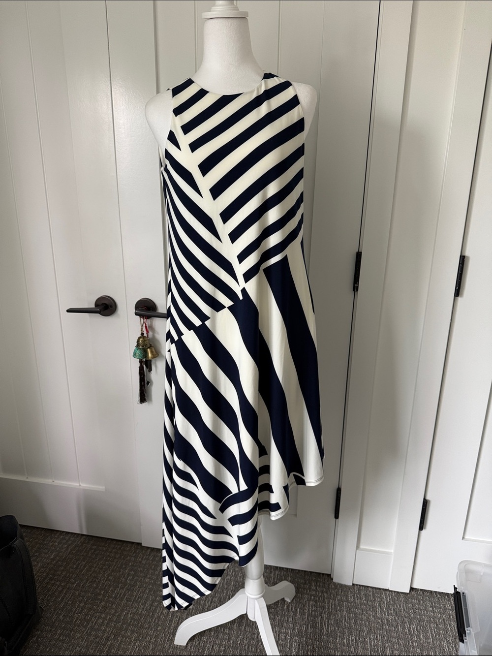 Polo by Ralph Lauren Navy and White Striped Asymmetrical Hem Dress